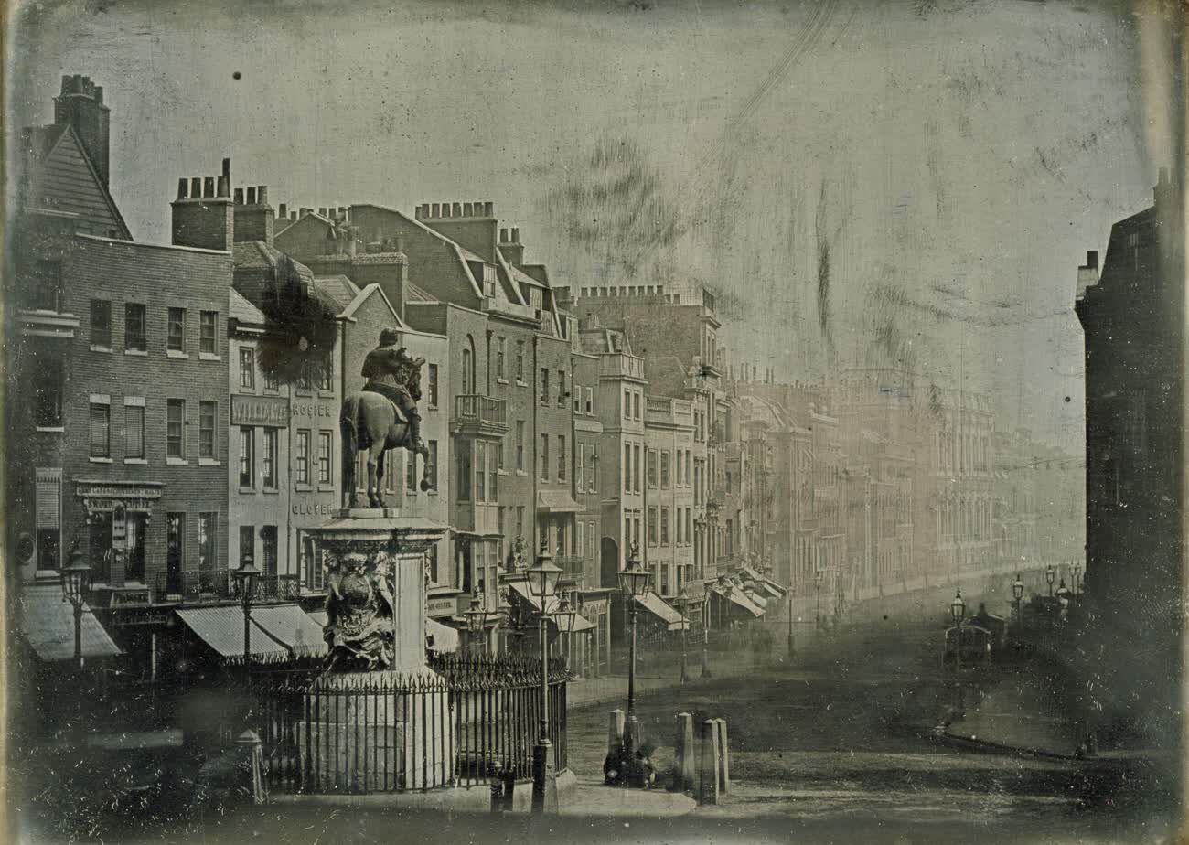 Parliament Street seen from Trafalgar Square, London, in an 1839 daguerreotype