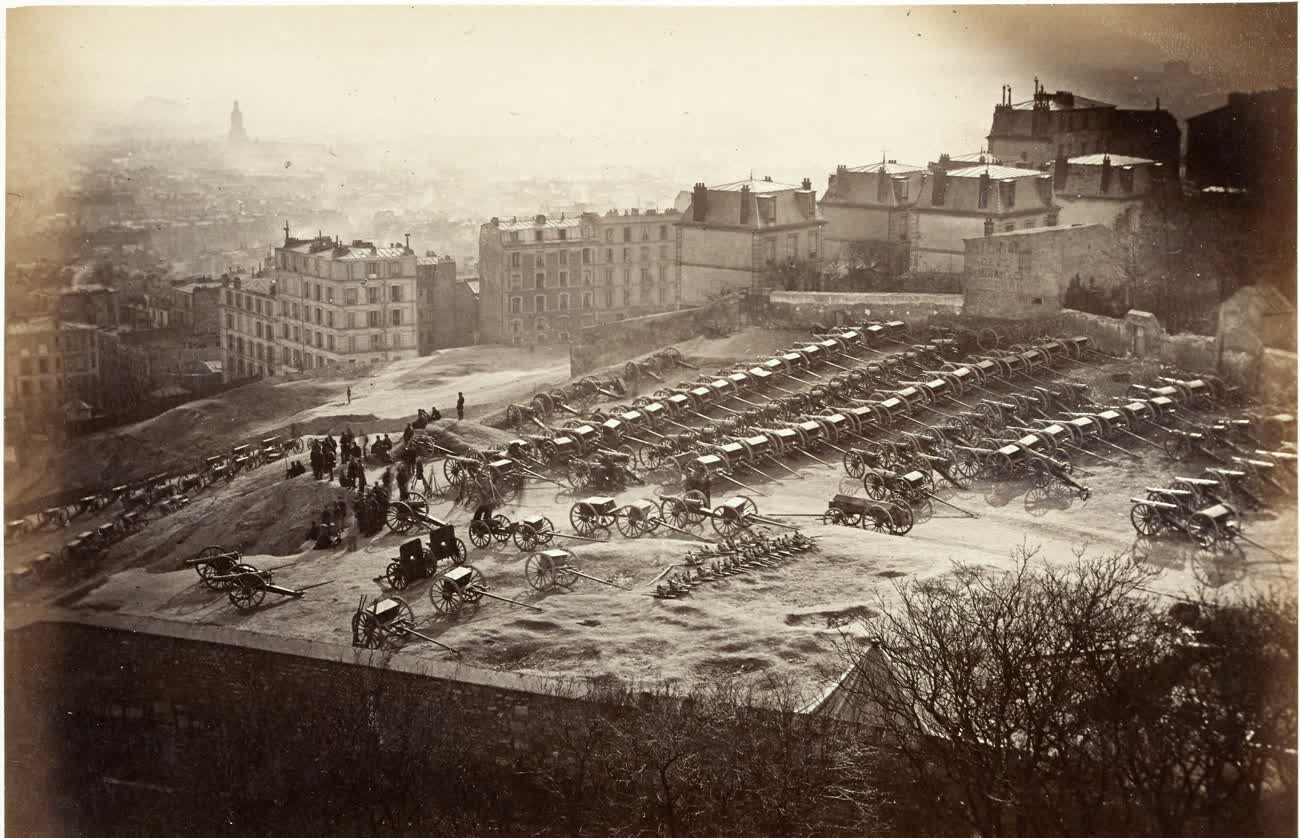 Rows of cannon parked on the Butte Montmartre in Paris in 1871