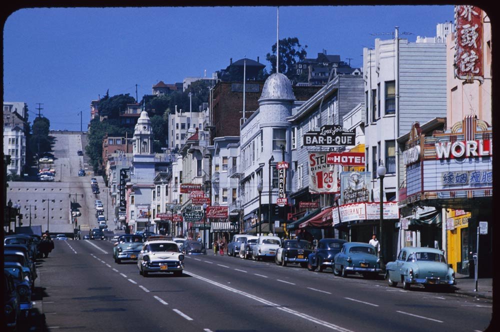 Broadway looking west from Grant Avenue, San Francisco, 1957