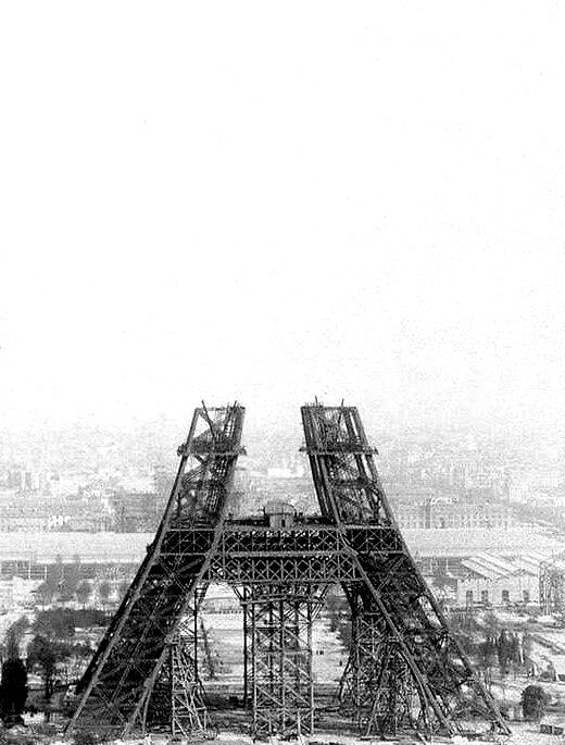 The half-built Eiffel Tower rising from the Champ de Mars during construction, 1888