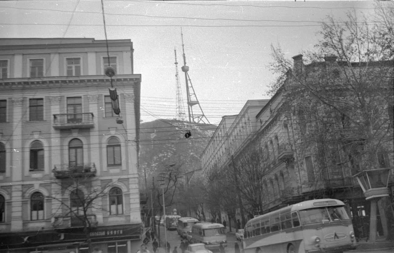 Rustaveli Avenue at the Chavchavadze junction, Tbilisi, 1972, TV tower on the hill beyond